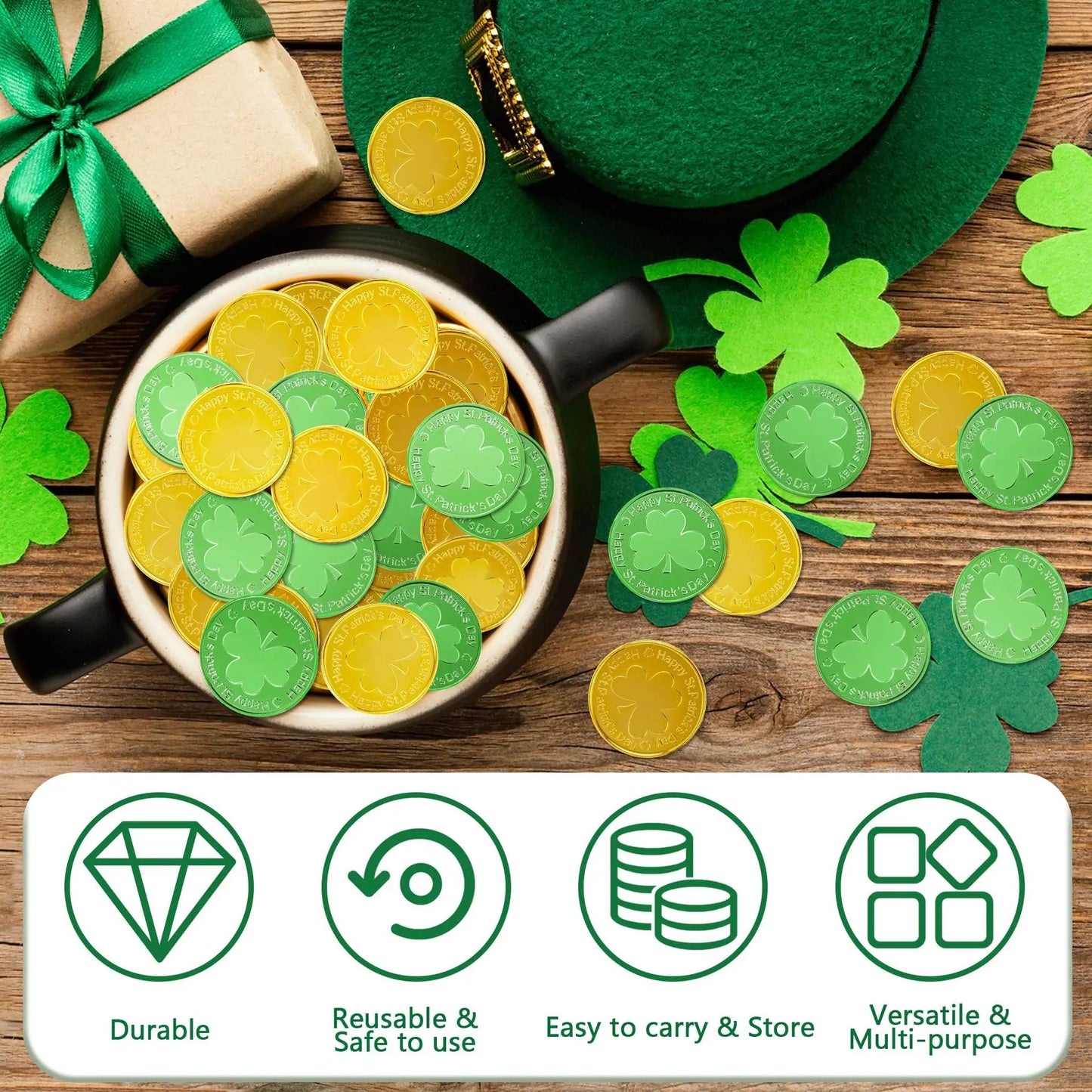 Lucky Shamrock Clover Plastic Pirate Coins